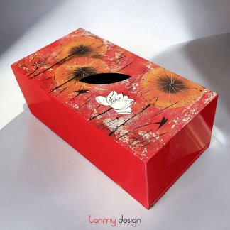 Red tissue box hand-painted with lotus pond 13.5*26.5*H10cm